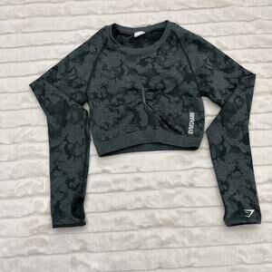 Gymshark Black Gray Camouflage Seamless Crop Long Sleeve Active Top Womens S
